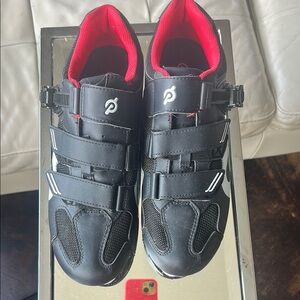 Peloton Black and Red Athletic Cycling Shoes with Velcro Straps